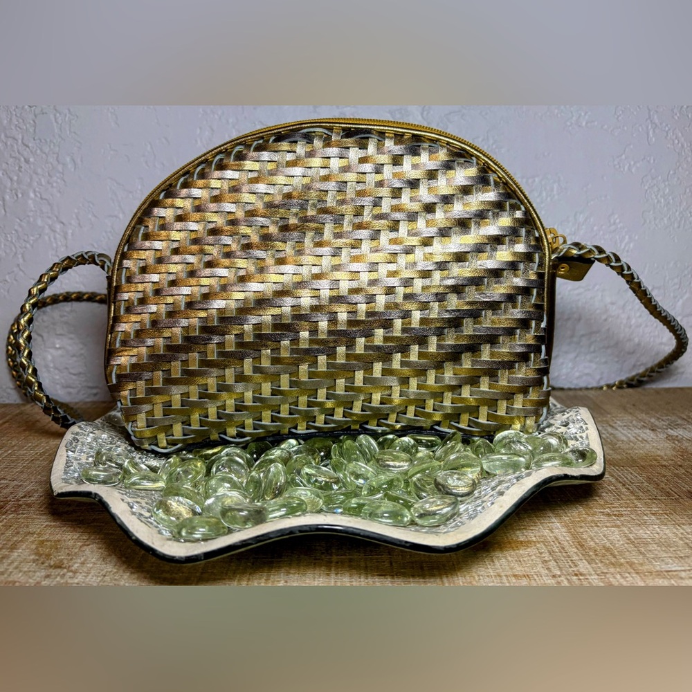 Allen Edwards Elegant Woven Gold and Brown Vegan leather Women's Bag